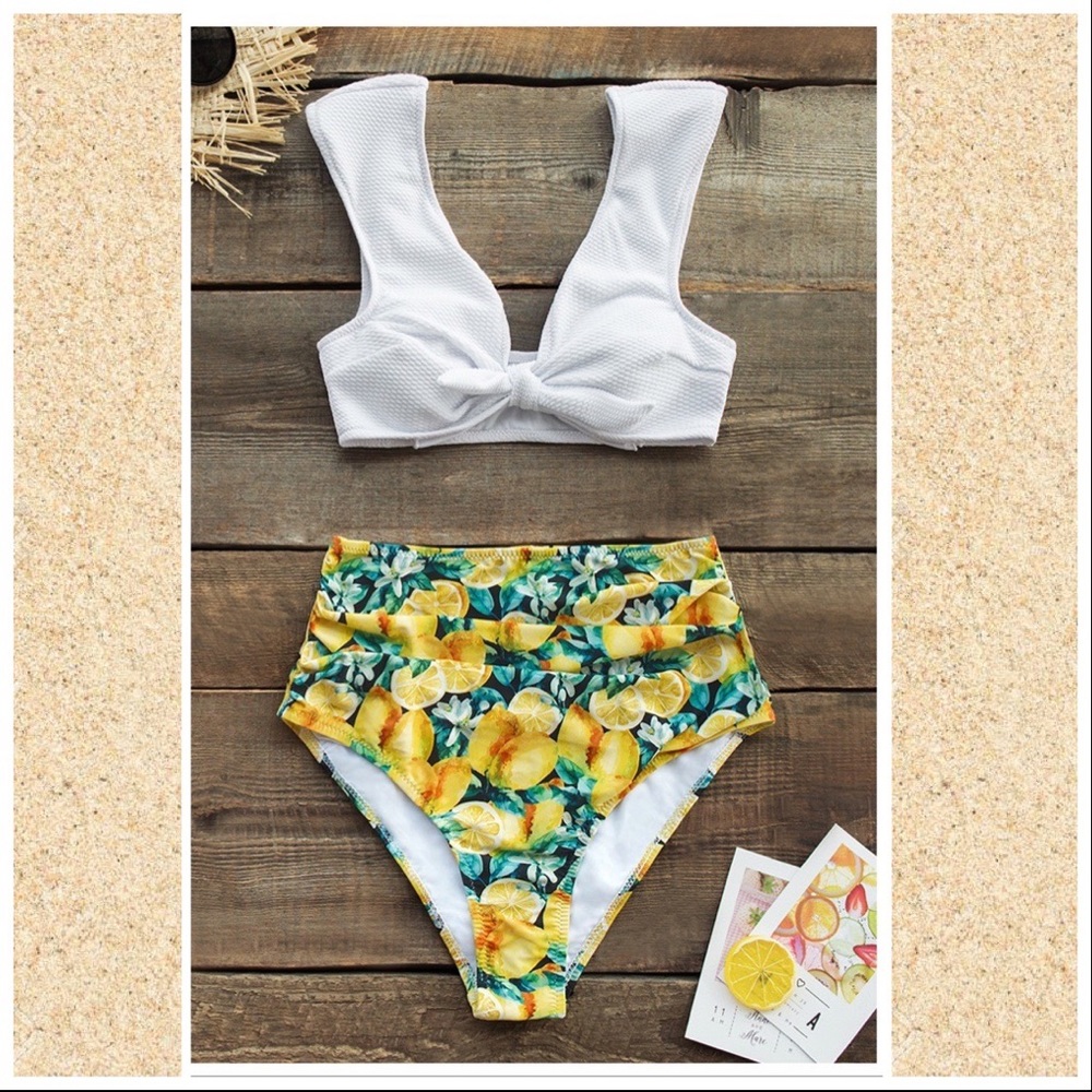 NWT! CUPSHE lemon print high waisted bikini, M.